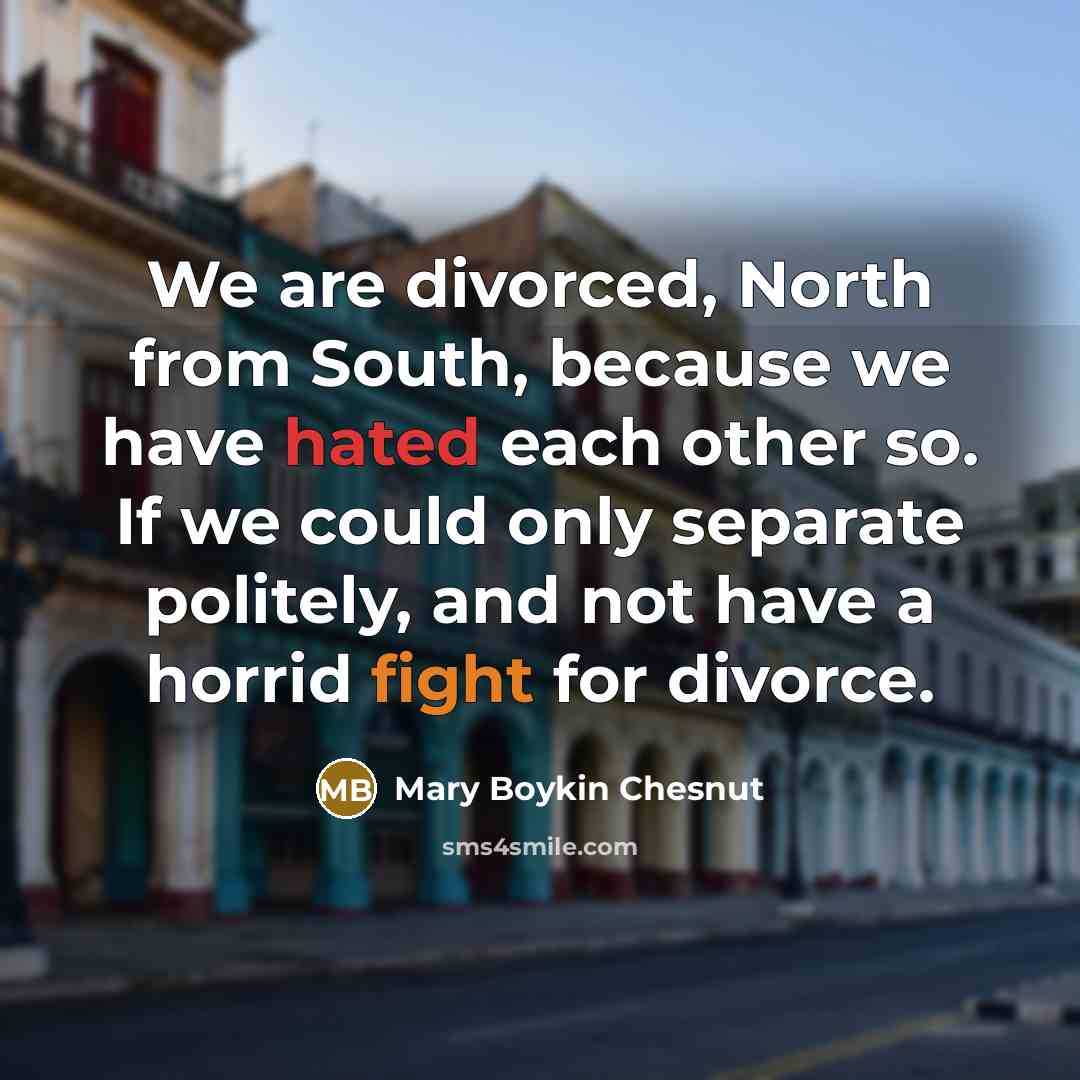 “We are divorced, North from South, because we have hated…” quote by Mary Boykin Chesnut