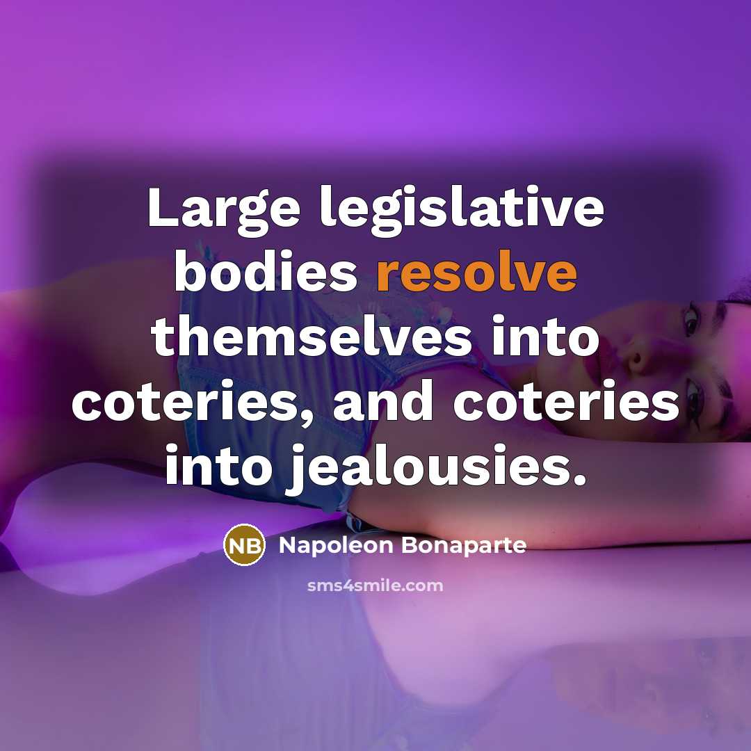 “Large legislative bodies resolve themselves into coteries, and coteries into…” quote by Napoleon Bonaparte