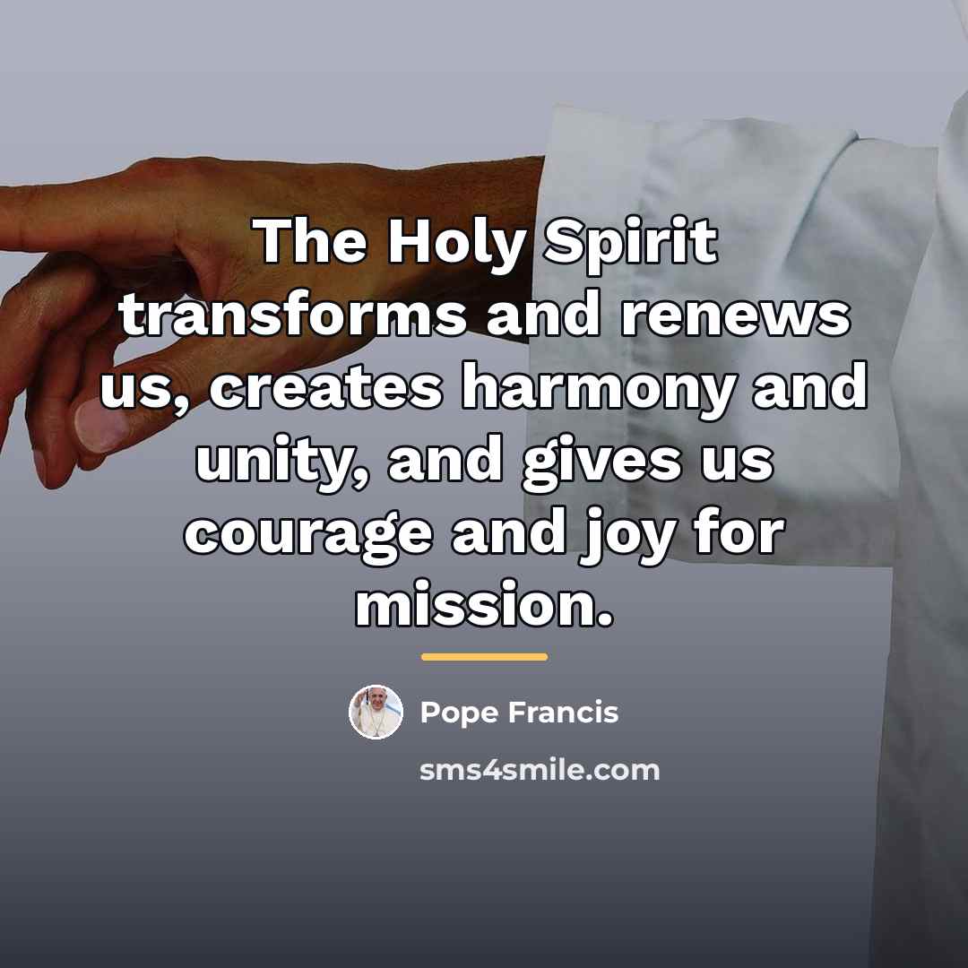 “The Holy Spirit transforms and renews us, creates harmony and…” quote by Pope Francis