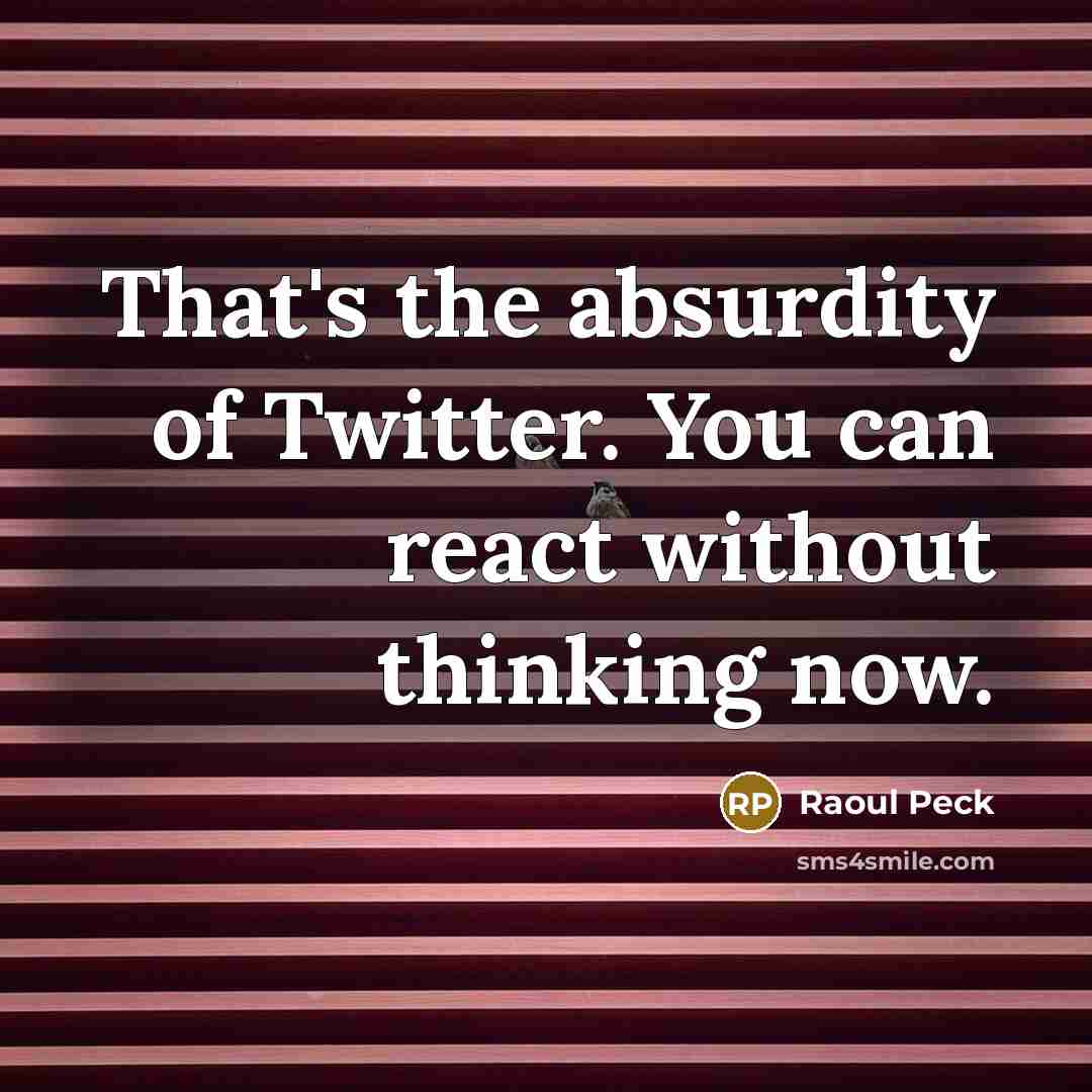 “That's the absurdity of Twitter. You can react without thinking…” quote by Raoul Peck