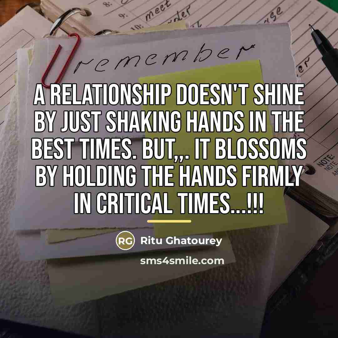 “A relationship doesn't shine by just shaking hands in the…” quote by Ritu Ghatourey