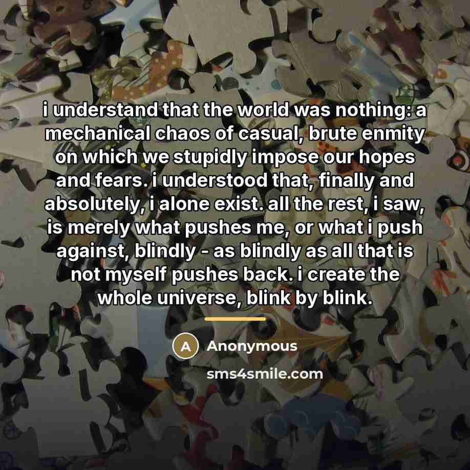“i understand that the world was nothing: a mechanical chaos…” quote by Anonymous