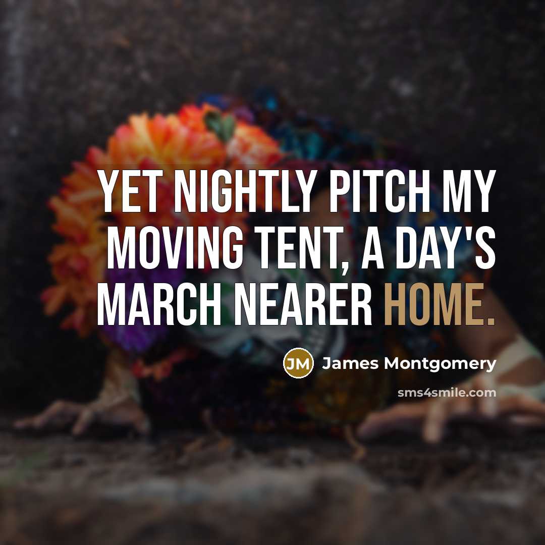 “Yet nightly pitch my moving tent, a day's march nearer…” quote by James Montgomery