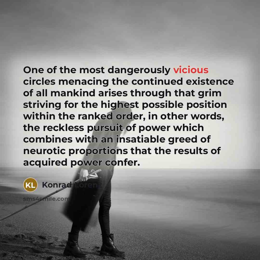 “One of the most dangerously vicious circles menacing the continued…” quote by Konrad Lorenz