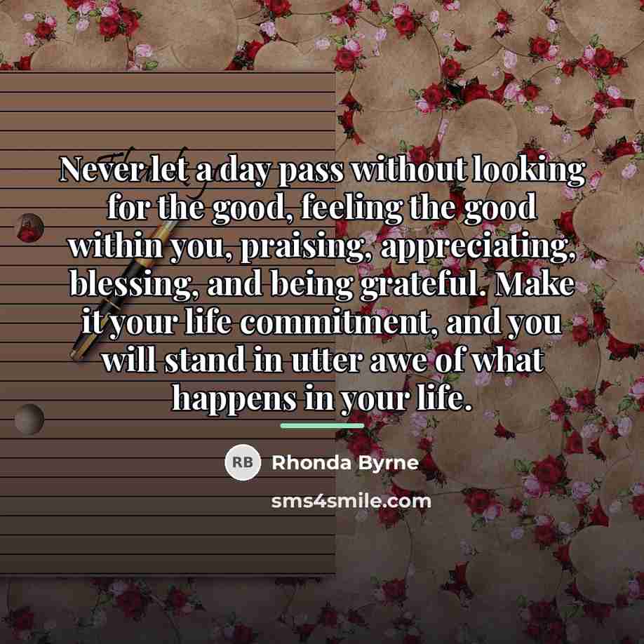 “Never let a day pass without looking for the good,…” quote by Rhonda Byrne