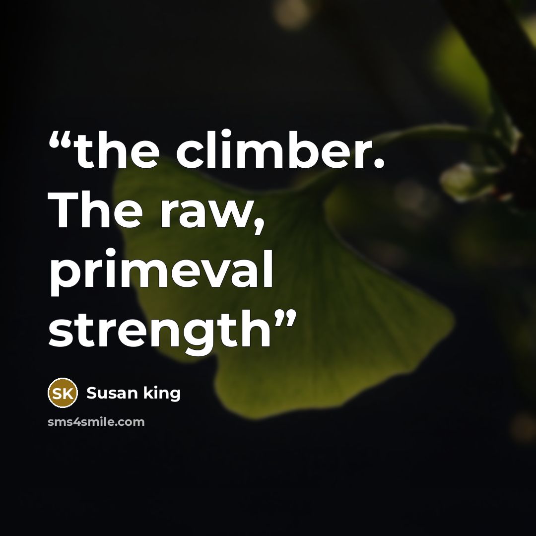 “the climber. The raw, primeval strength” quote by Susan King