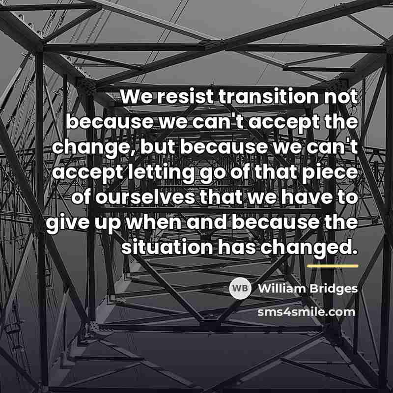 “We resist transition not because we can't accept the change,…” quote by William Bridges