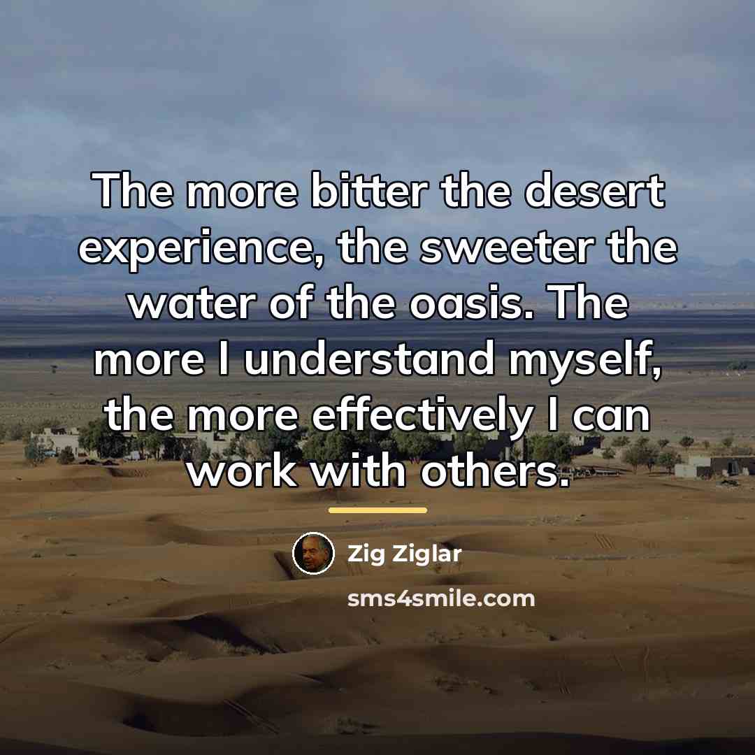 “The more bitter the desert experience, the sweeter the water…” quote by Zig Ziglar