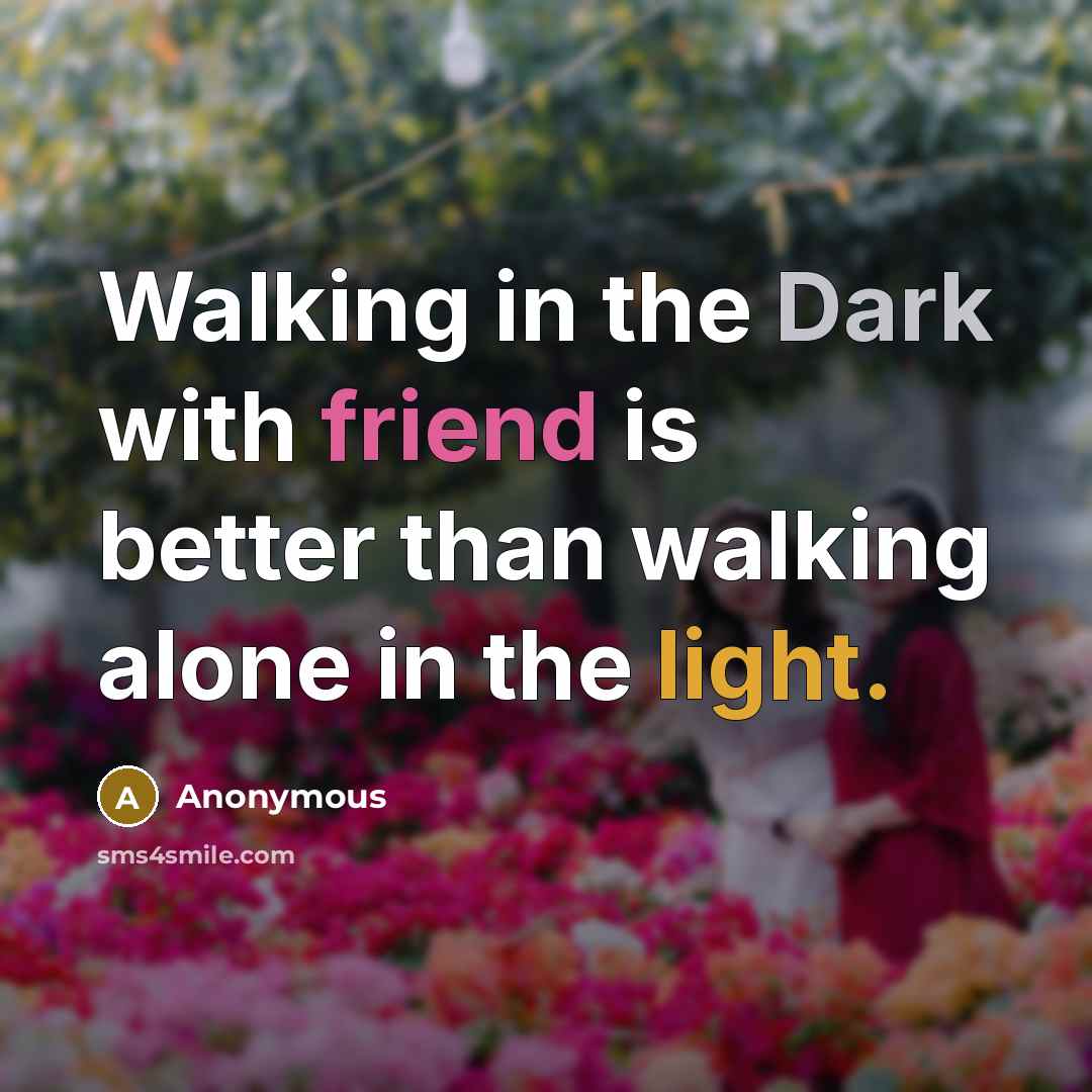 “Walking in the Dark with friend is better than walking…” quote by Anonymous