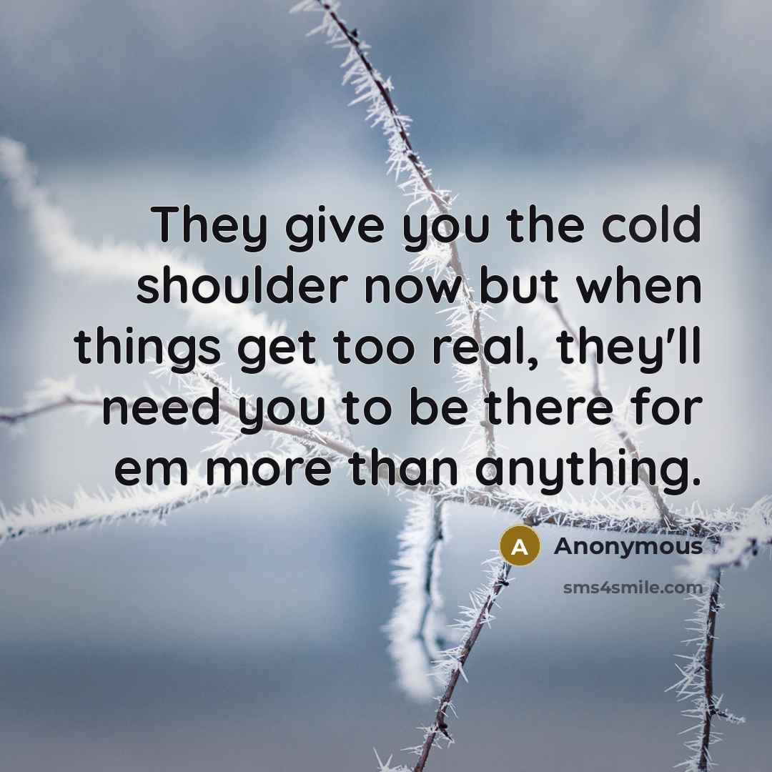“They give you the cold shoulder now but when things…” quote by Anonymous