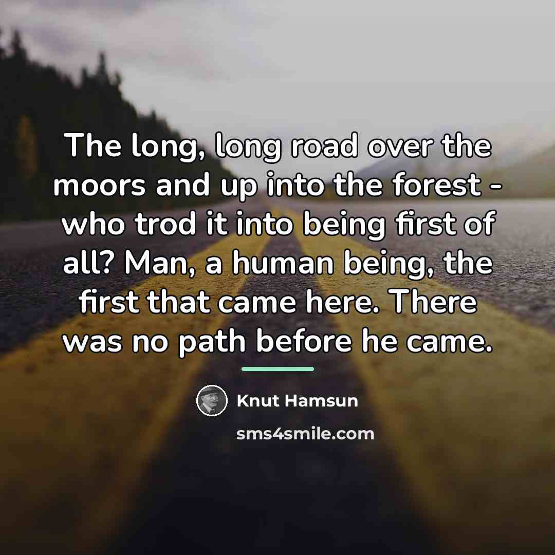 “The long, long road over the moors and up into…” quote by Knut Hamsun