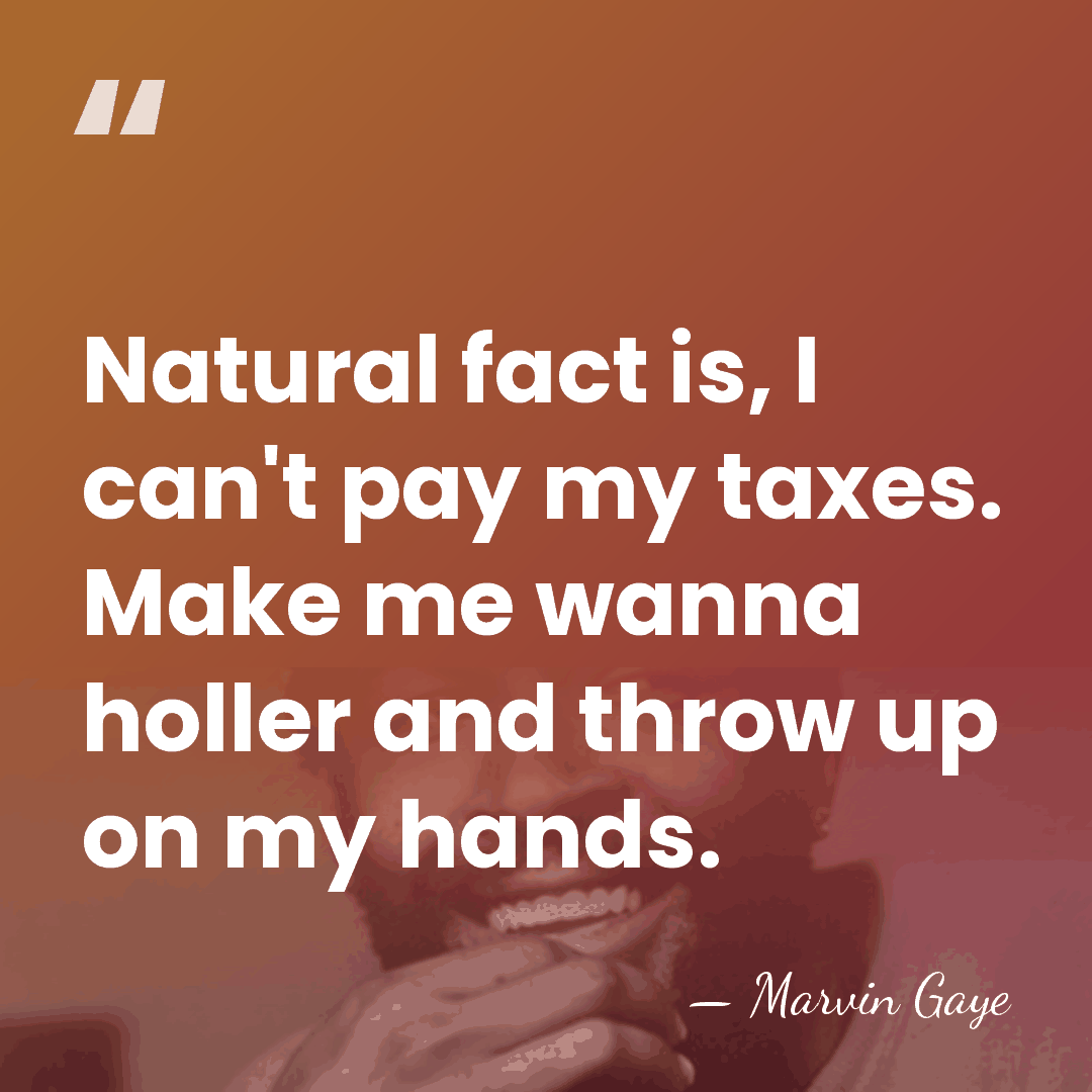Natural fact is, I can't pay my taxes. Make me wanna holler&hellip; - Marvin Gaye