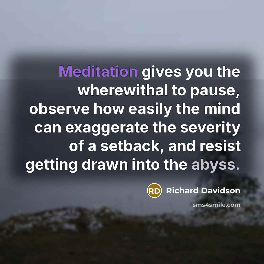 “Meditation gives you the wherewithal to pause, observe how easily…” quote by Richard Davidson