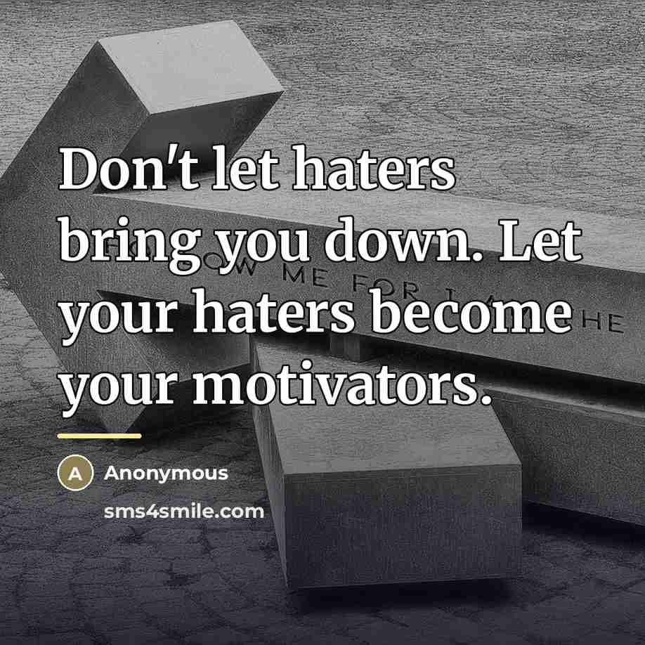 “Don't let haters bring you down. Let your haters become…” quote by Anonymous