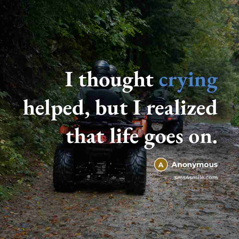 “I thought crying helped, but I realized that life goes on.” quote by Anonymous