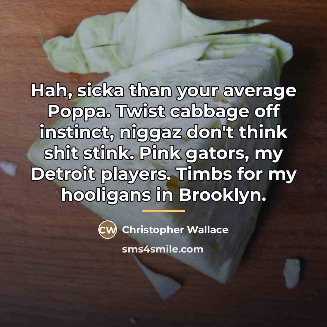 “Hah, sicka than your average Poppa. Twist cabbage off instinct,…” quote by Christopher Wallace