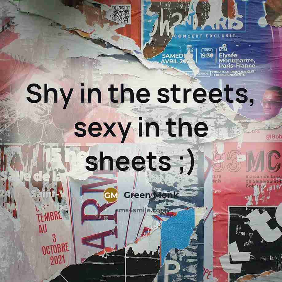 “Shy in the streets, sexy in the sheets ;)…” quote by Green Monk