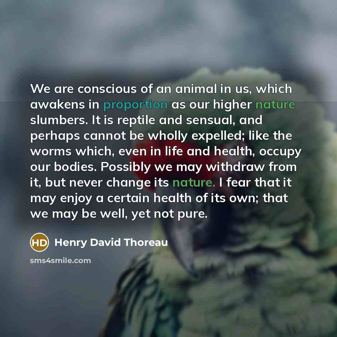 “We are conscious of an animal in us, which awakens…” quote by Henry David Thoreau