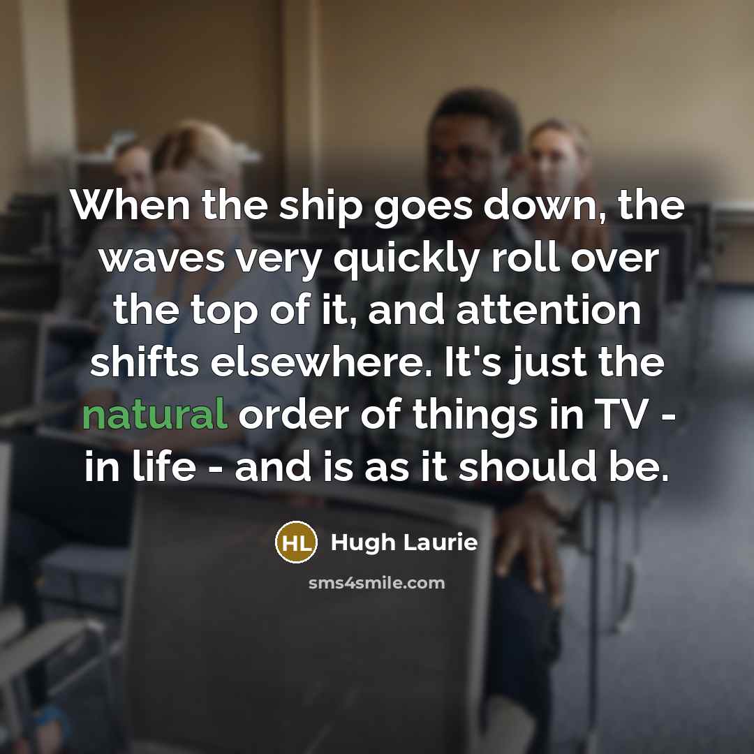 “When the ship goes down, the waves very quickly roll…” quote by Hugh Laurie
