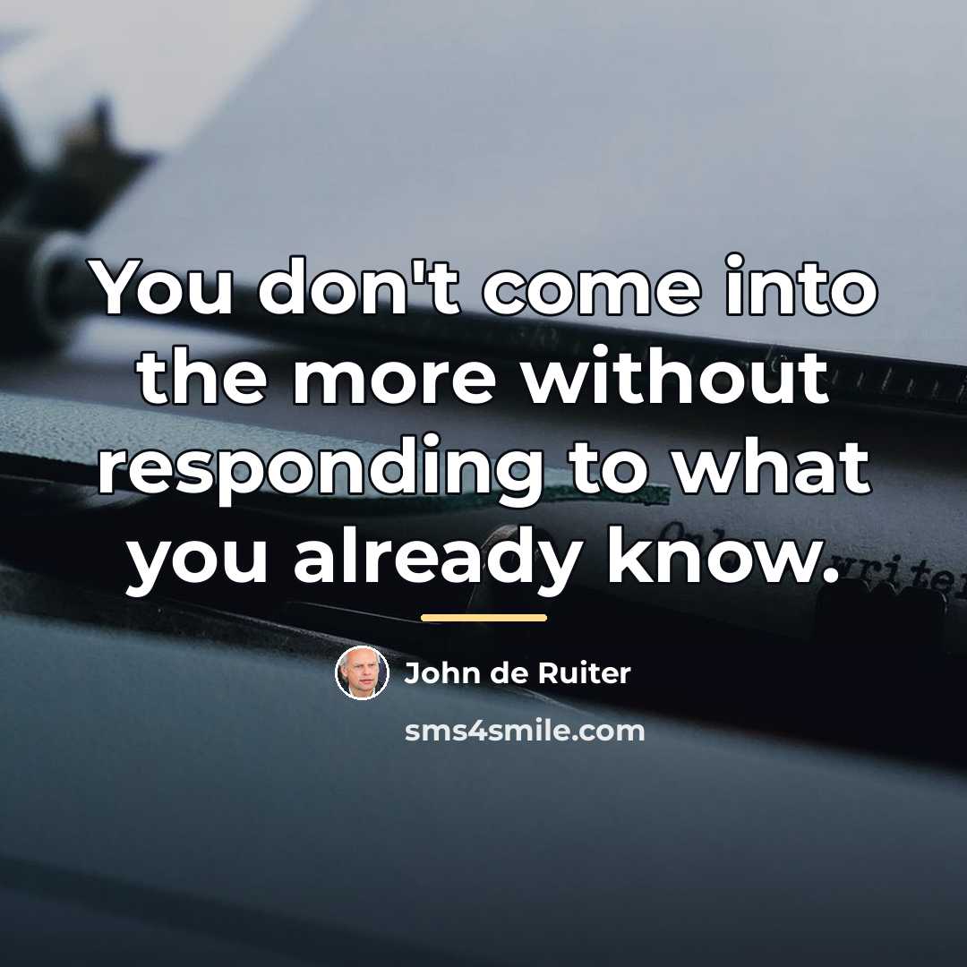 “You don't come into the more without responding to what…” quote by John de Ruiter