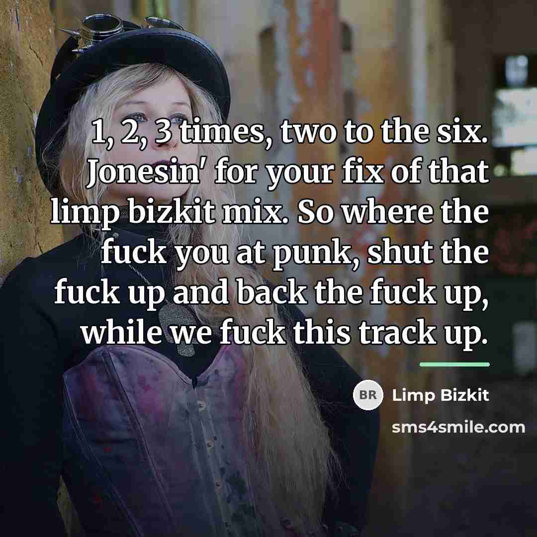 “1, 2, 3 times, two to the six. Jonesin' for…” quote by Limp Bizkit