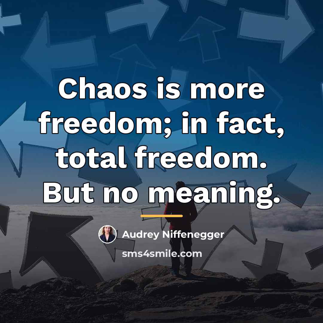 “Chaos is more freedom; in fact, total freedom. But no…” quote by Audrey Niffenegger