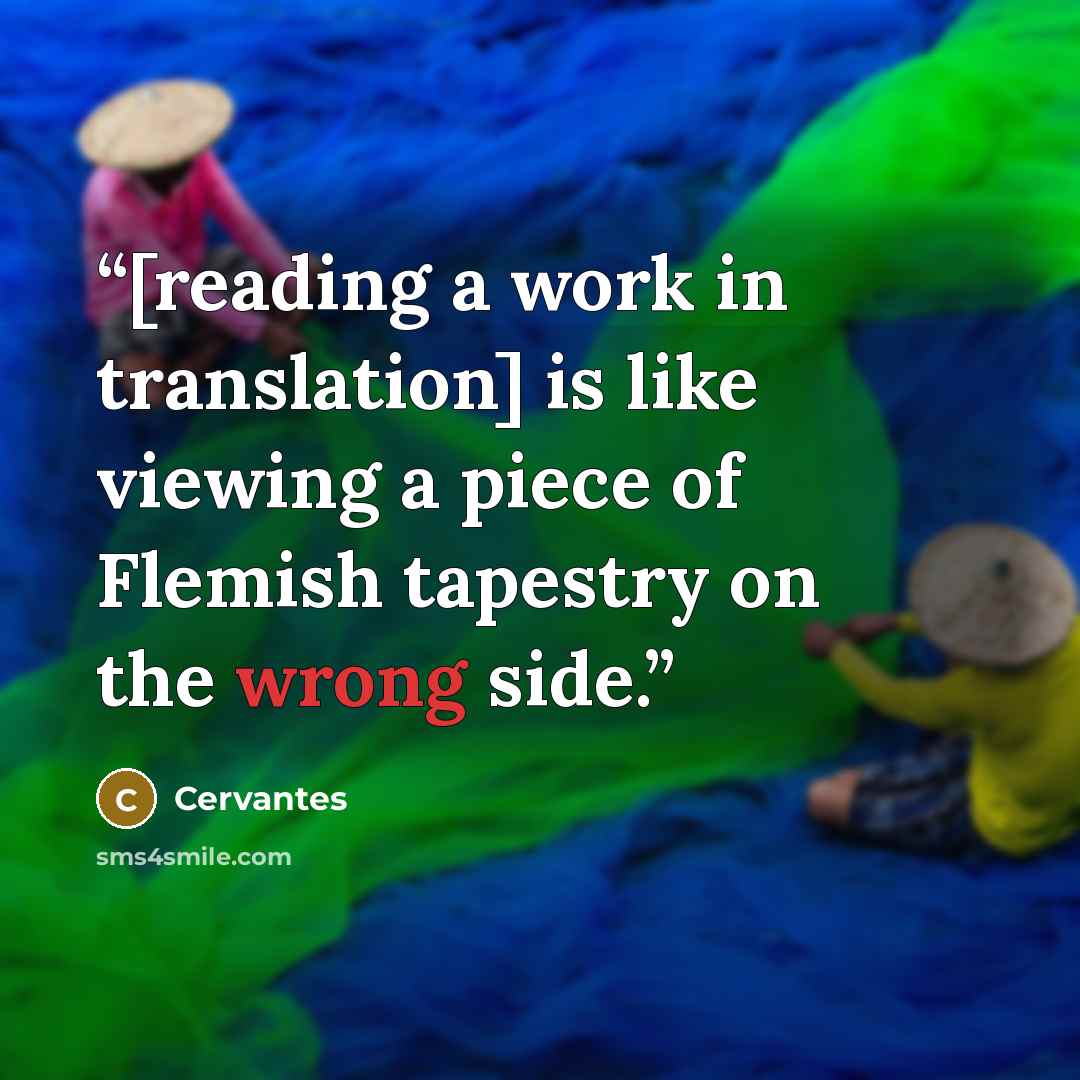 “[reading a work in translation] is like viewing a piece of Flemish tapestry on the wrong side.” quote by Cervantes