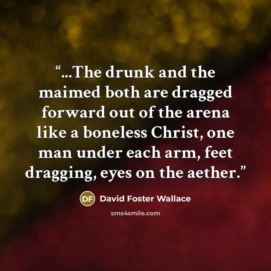 “...The drunk and the maimed both are dragged forward out of the arena like a boneless Christ, one man under each arm, feet dragging, eyes on the aether.” quote by David Foster Wallace