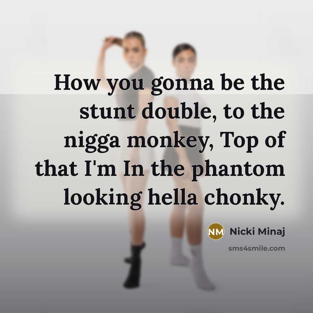 “How you gonna be the stunt double, to the nigga monkey, Top of that I'm In the phantom looking hella chonky.” quote by Nicki Minaj