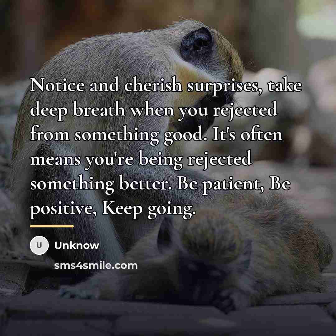 “Notice and cherish surprises, take deep breath when you rejected…” quote by Unknow