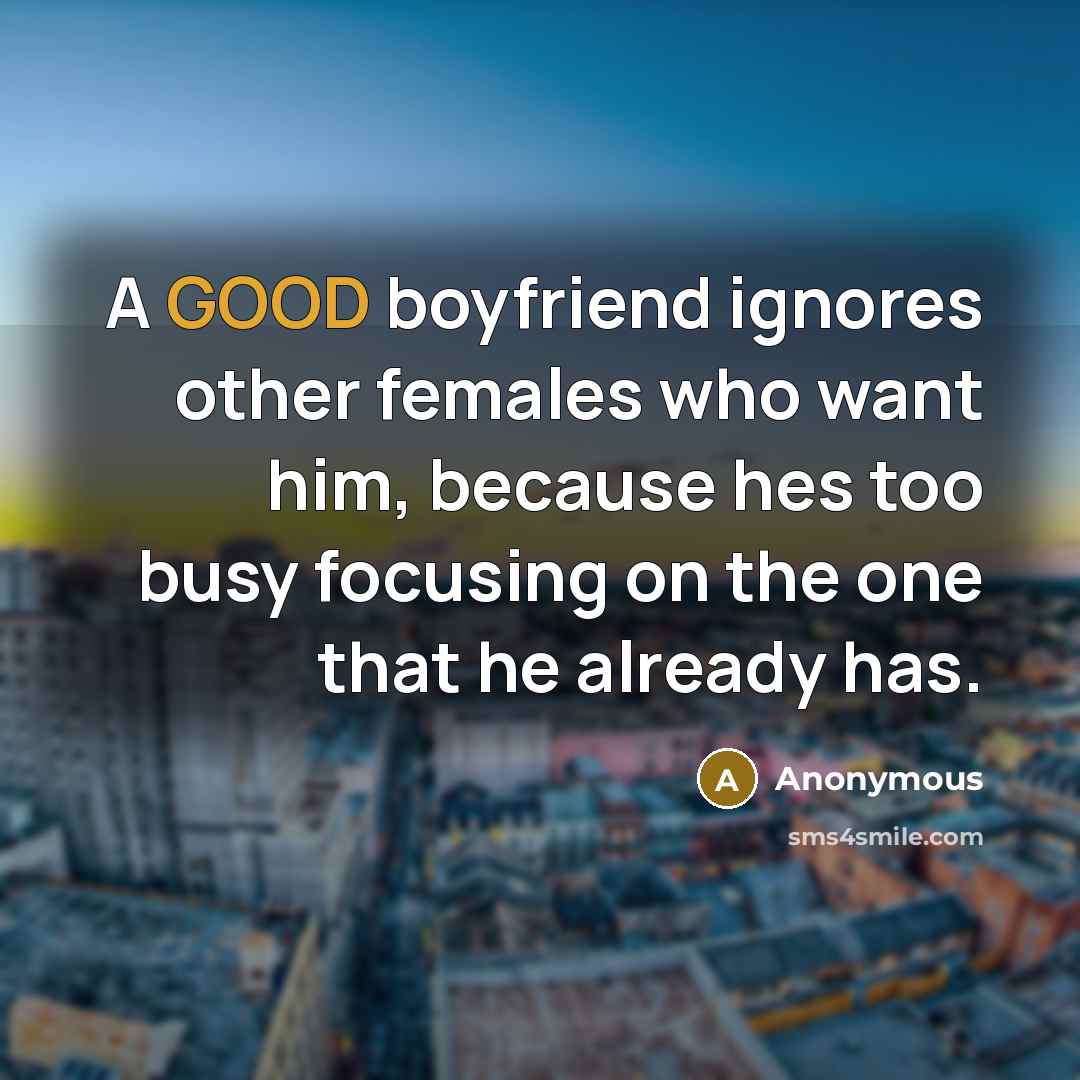 “A GOOD boyfriend ignores other females who want him, because…” quote by Anonymous