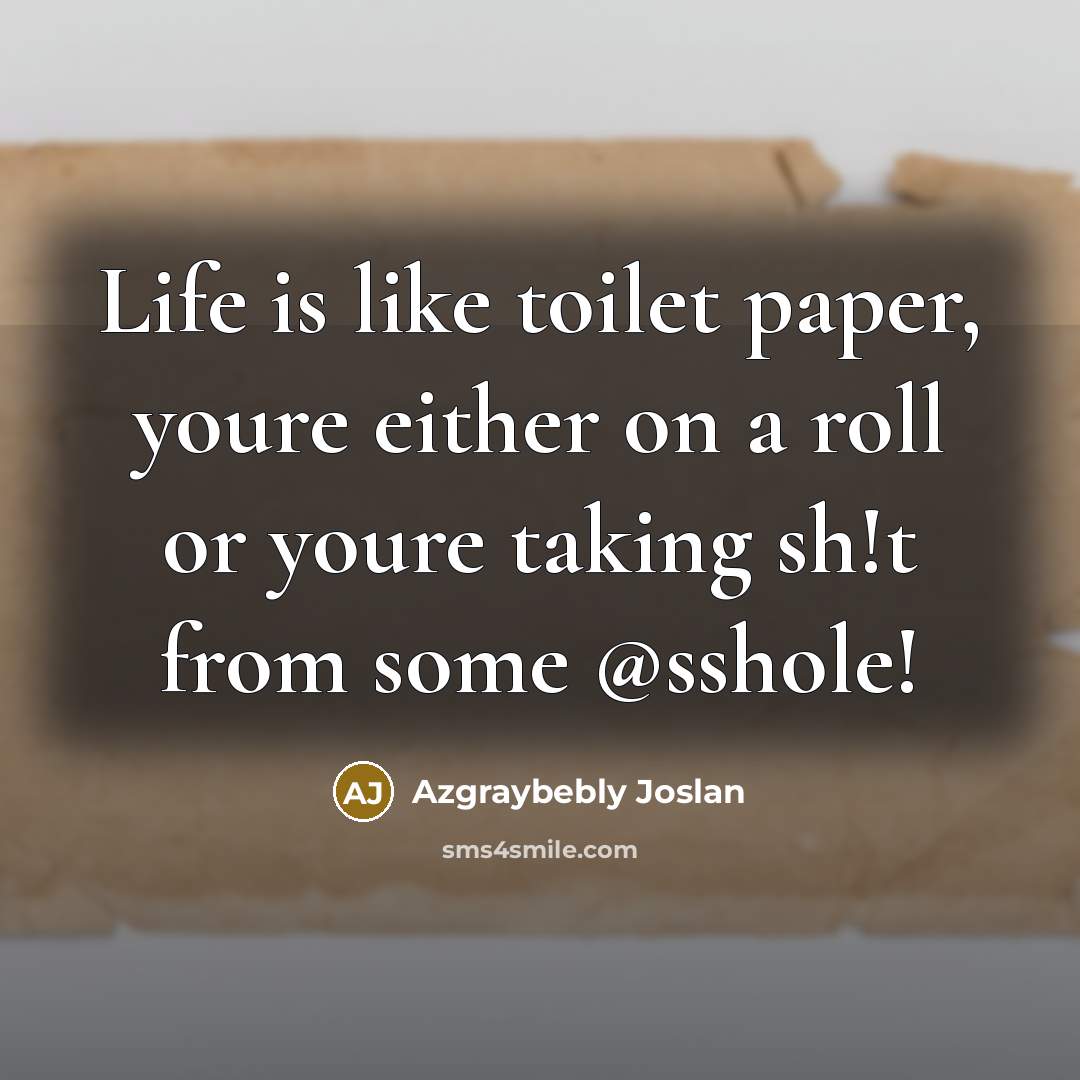“Life is like toilet paper, youre either on a roll…” quote by Azgraybebly Joslan