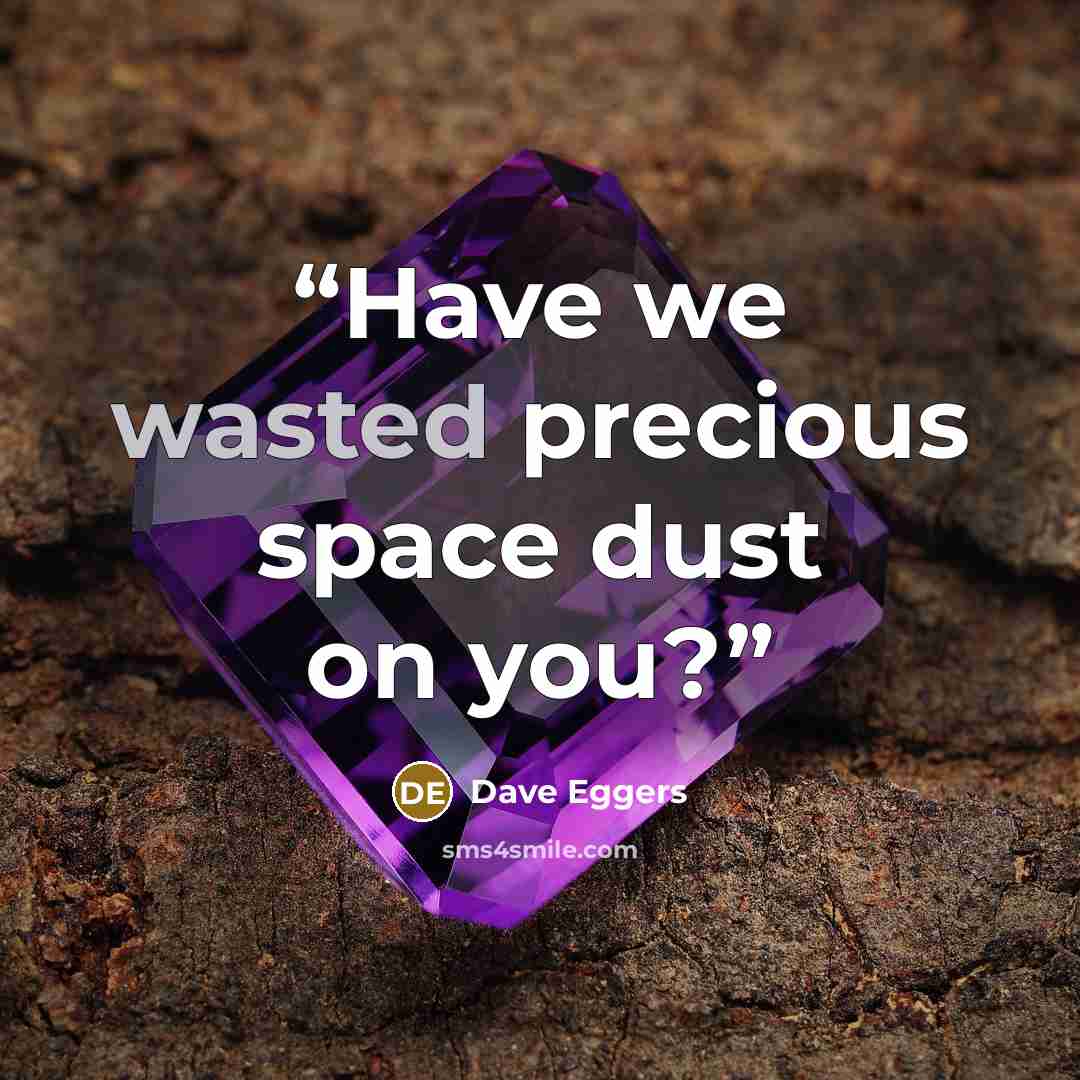 “Have we wasted precious space dust on you?” quote by Dave Eggers