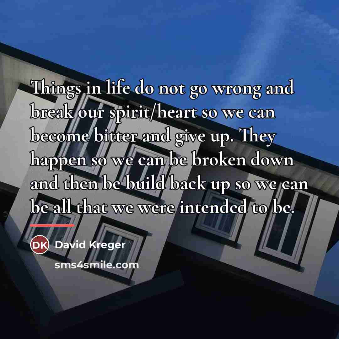 “Things in life do not go wrong and break our…” quote by David Kreger