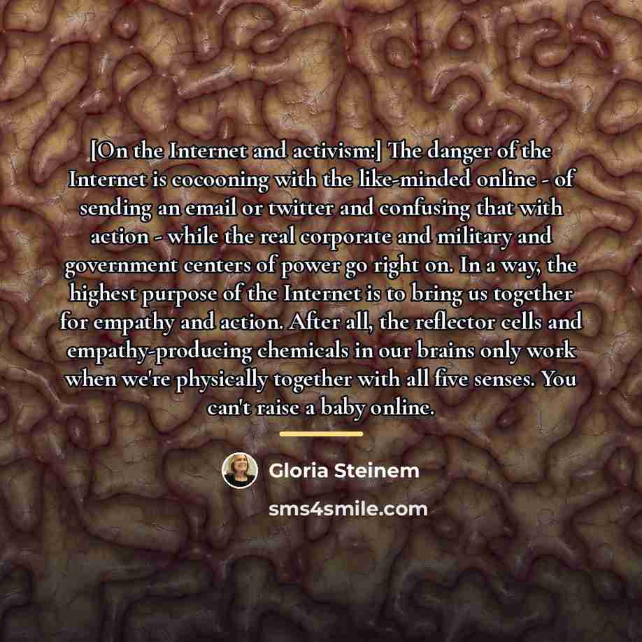 “[On the Internet and activism:] The danger of the Internet…” quote by Gloria Steinem
