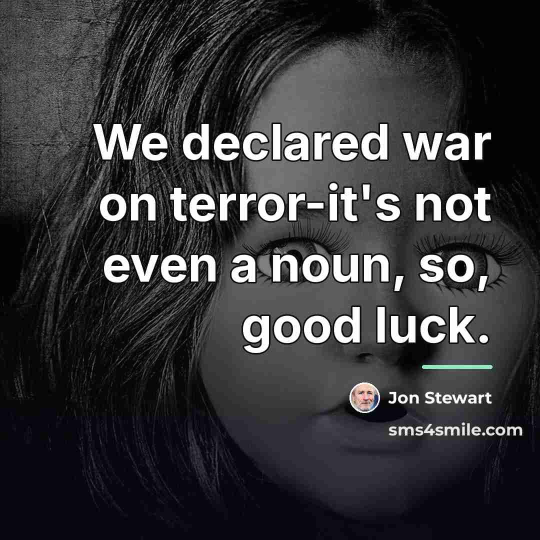 “We declared war on terror-it's not even a noun, so,…” quote by Jon Stewart