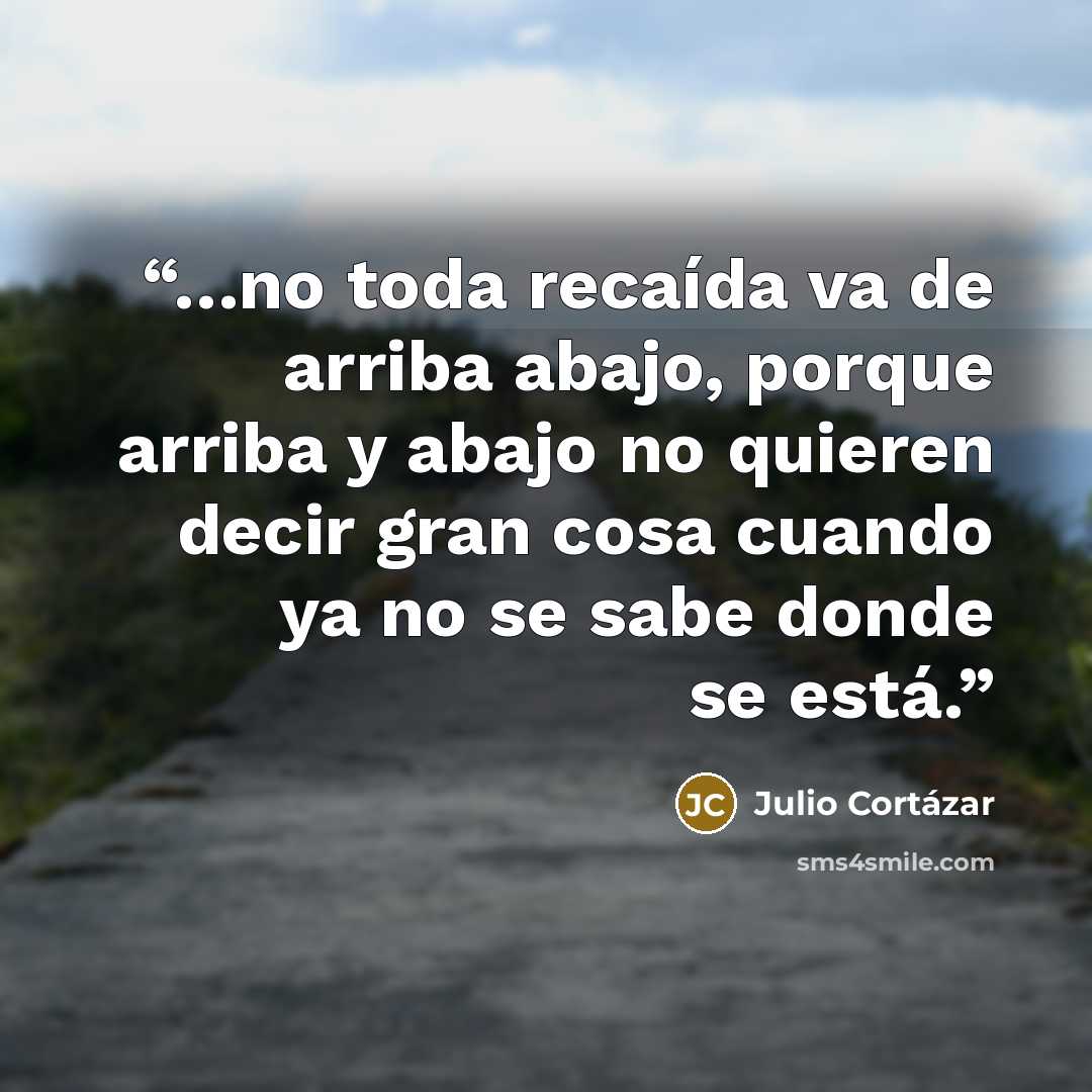 “…no toda recaída va de arriba abajo, porque arriba y abajo no quieren decir gran cosa cuando ya no se sabe donde se está.” quote by Julio Cortázar