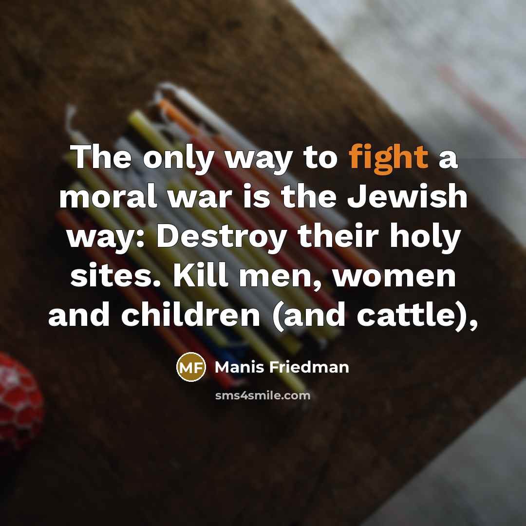 “The only way to fight a moral war is the…” quote by Manis Friedman