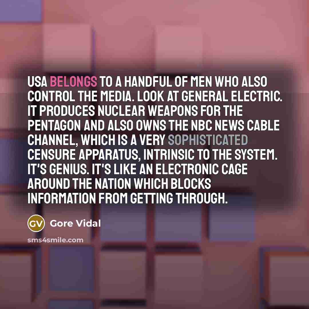 “USA belongs to a handful of men who also control…” quote by Gore Vidal