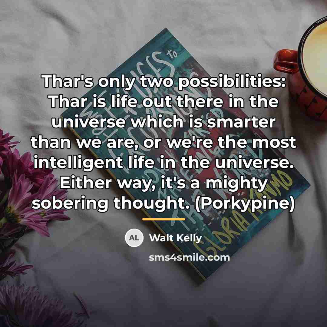 “Thar's only two possibilities: Thar is life out there in…” quote by Walt Kelly