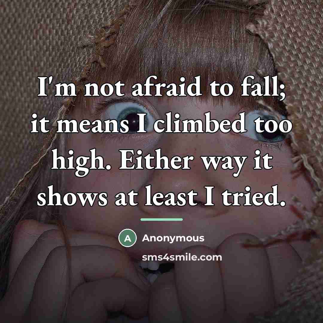 “I'm not afraid to fall; it means I climbed too…” quote by Anonymous