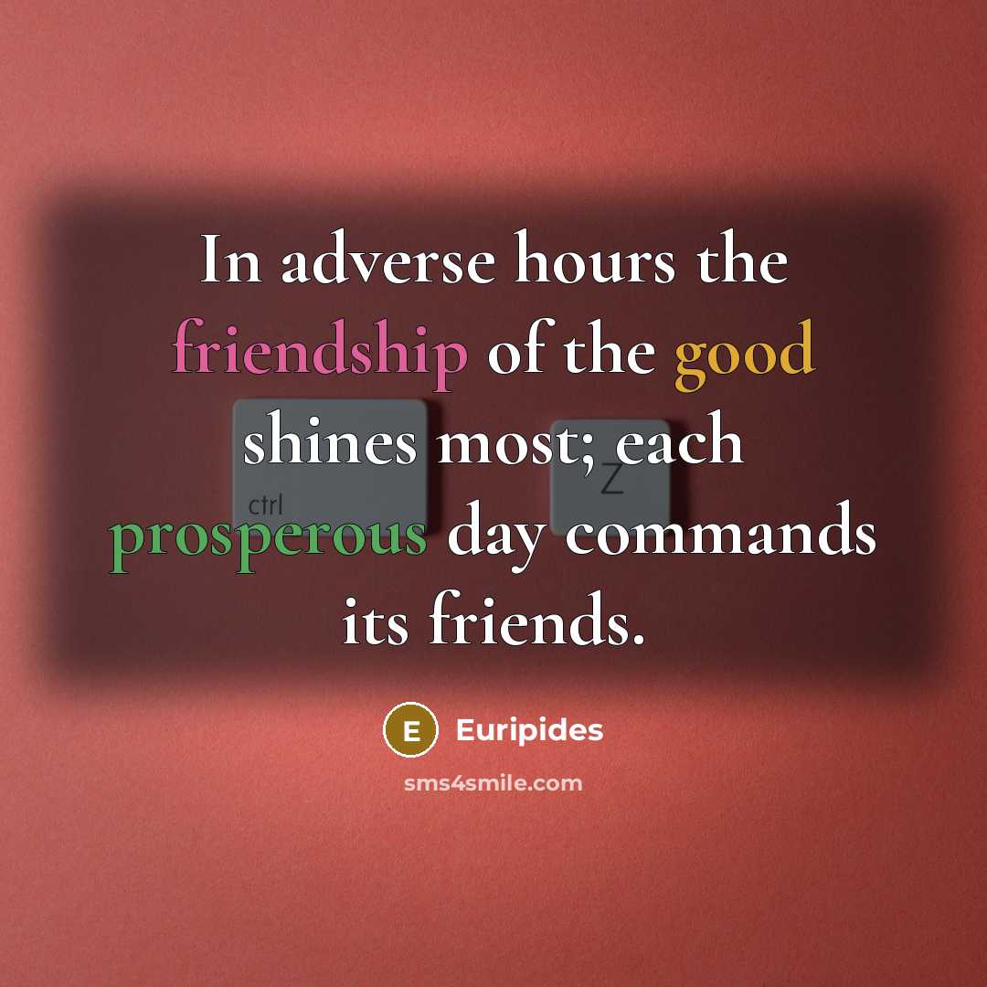 “In adverse hours the friendship of the good shines most;…” quote by Euripides