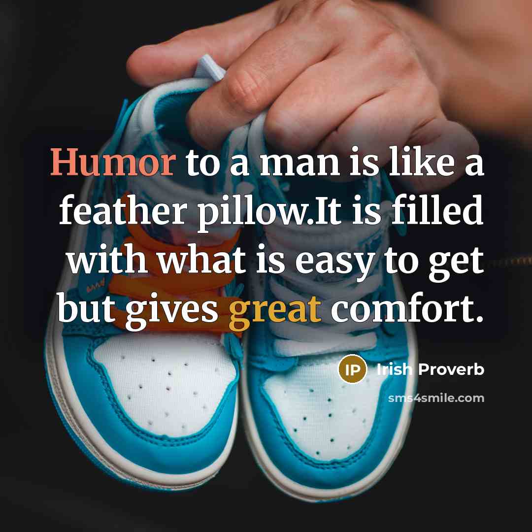 “Humor to a man is like a feather pillow.It is filled with what is easy to get but gives great comfort.” quote by Irish Proverb