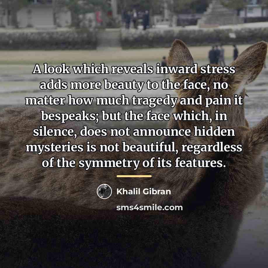 “A look which reveals inward stress adds more beauty to…” quote by Khalil Gibran