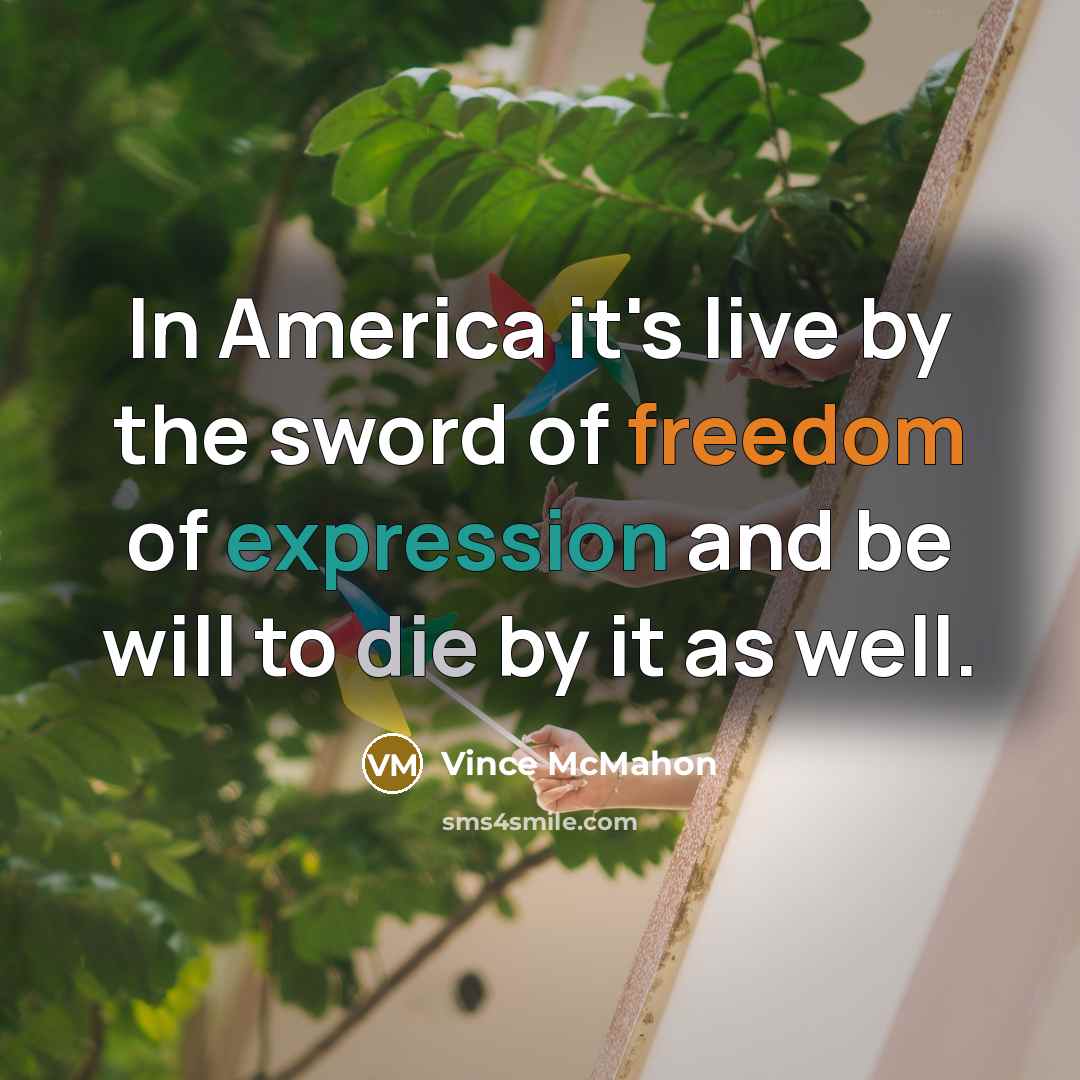 “In America it's live by the sword of freedom of…” quote by Vince McMahon