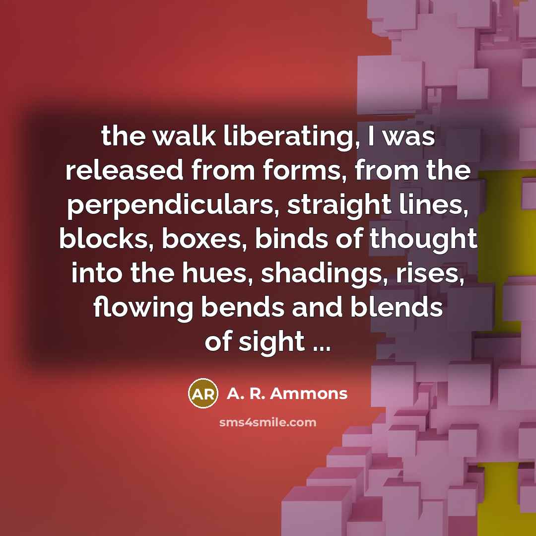 “the walk liberating, I was released from forms, from the…” quote by A. R. Ammons