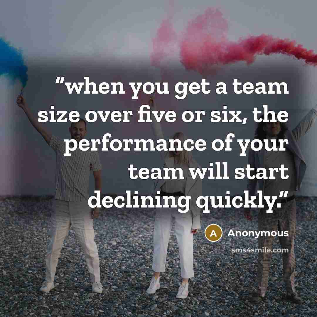 “when you get a team size over five or six, the performance of your team will start declining quickly.” quote by Anonymous