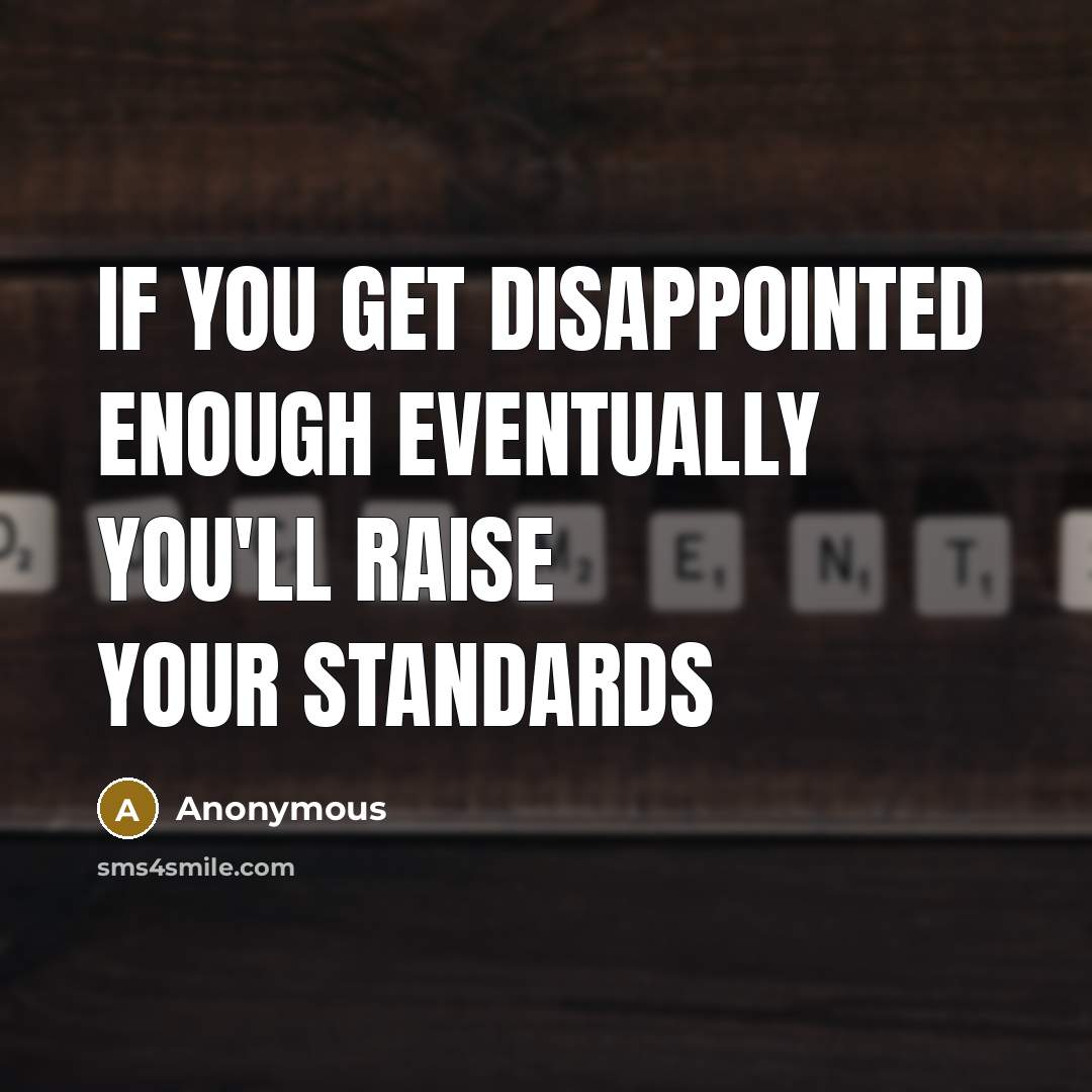 “If you get disappointed enough eventually you'll raise your standards…” quote by Anonymous