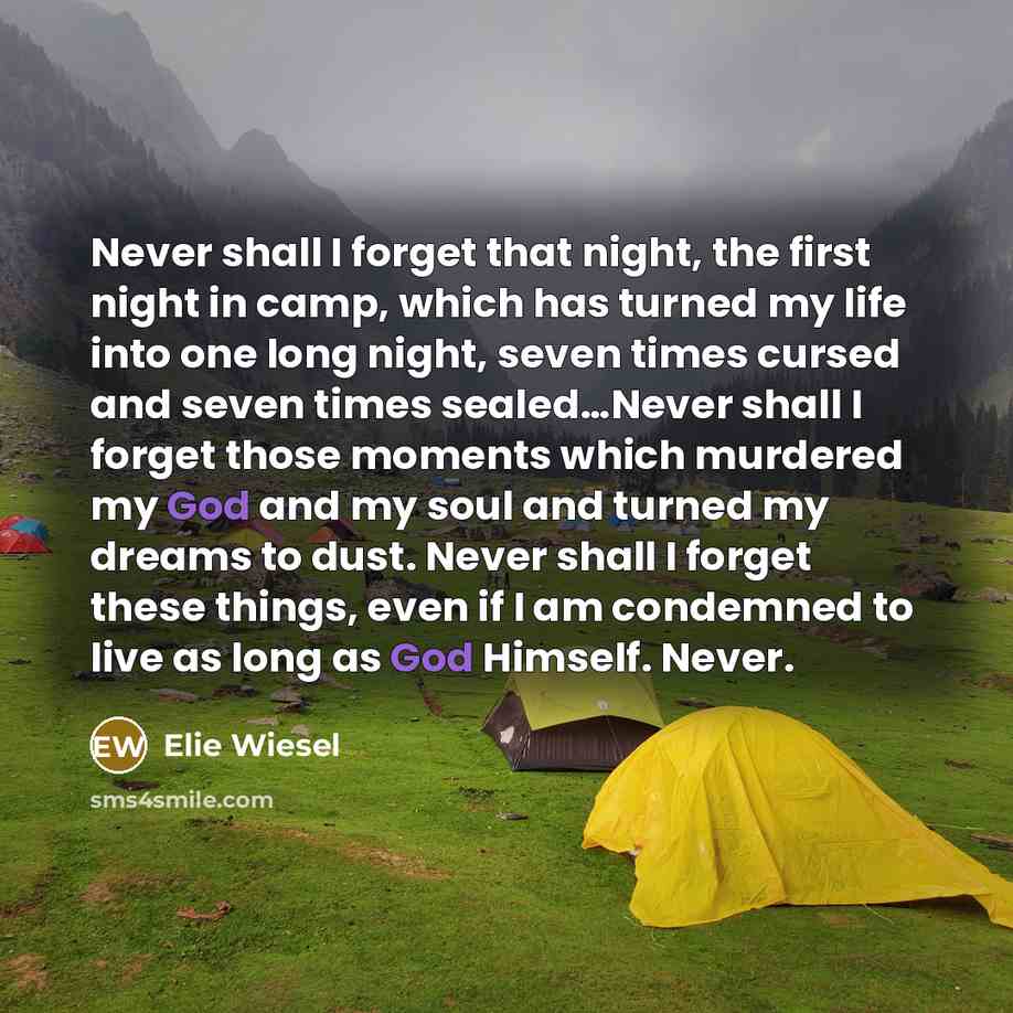 “Never shall I forget that night, the first night in…” quote by Elie Wiesel