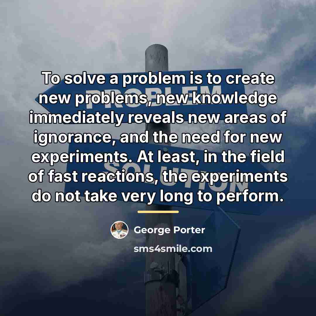 “To solve a problem is to create new problems, new…” quote by George Porter